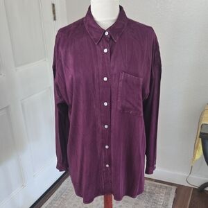 Classic Button-Front Blouse in Deep Plum